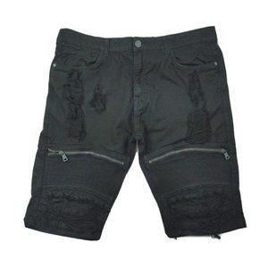 Smoke Rise Moto Jean Shorts Size 36 Black Destroyed Holes